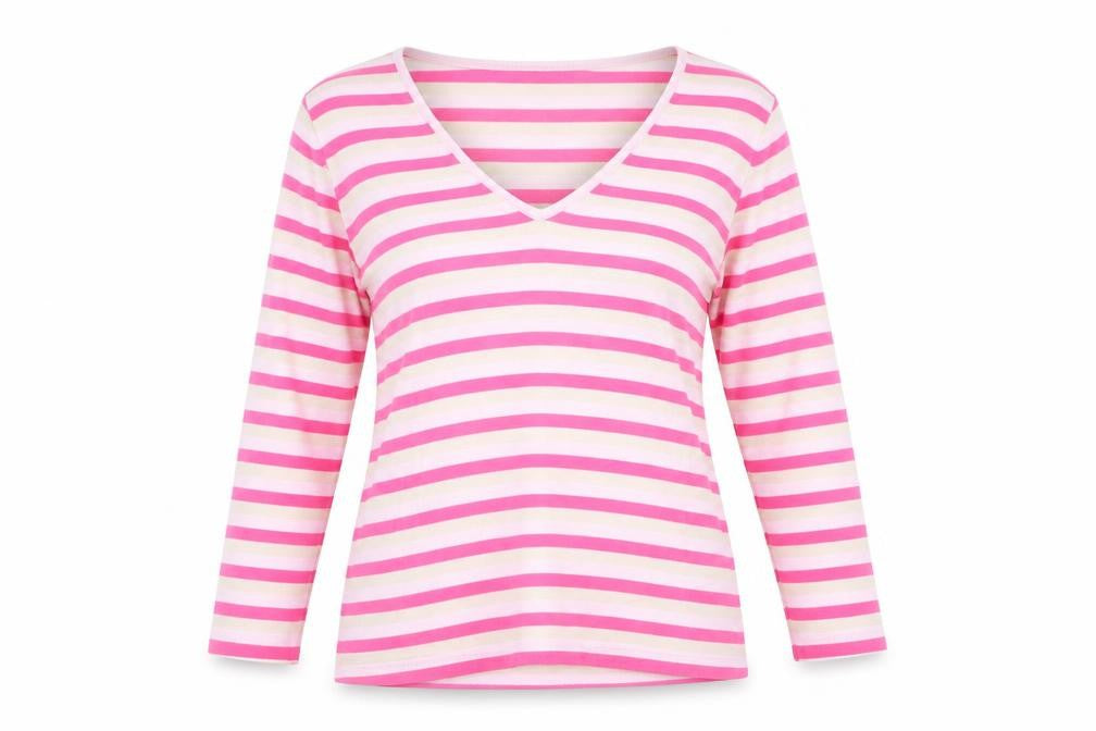 Jasper Conran Women's Pink Striped Long Sleeve V-Neck Tee