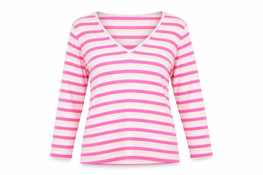 Jasper Conran Women's Pink Striped Long Sleeve V-Neck Tee