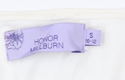 Brand and care label for Honor Millburn Women's Ivory Beaded Blouse, size S