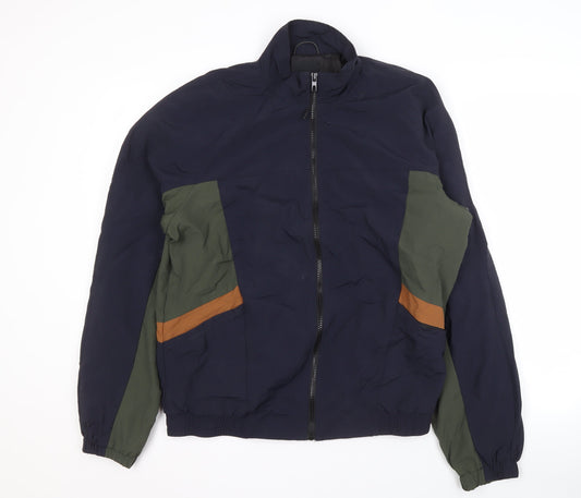 New Look Men's Blue Nylon Jacket, Size S, Stand-Up Collar