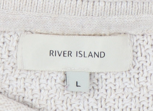 River Island Women's Beige Cable-Knit Pullover Jumper L
