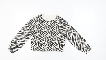 Additional front view of Marks & Spencer girls’' black zebra print pullover sweatshirt
