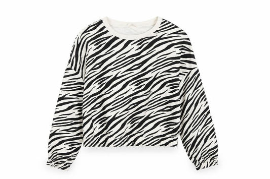 Front view of Marks & Spencer girls’' black zebra print pullover sweatshirt