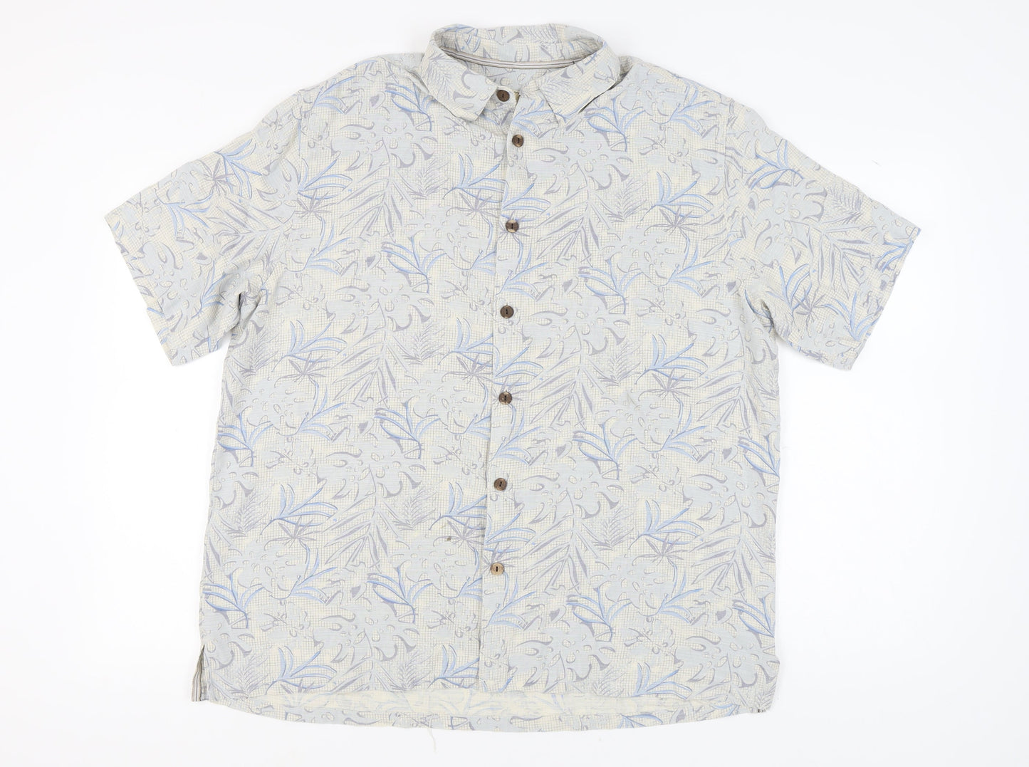 Island Republic Men's Blue XL Silk Floral Short Sleeve Shirt