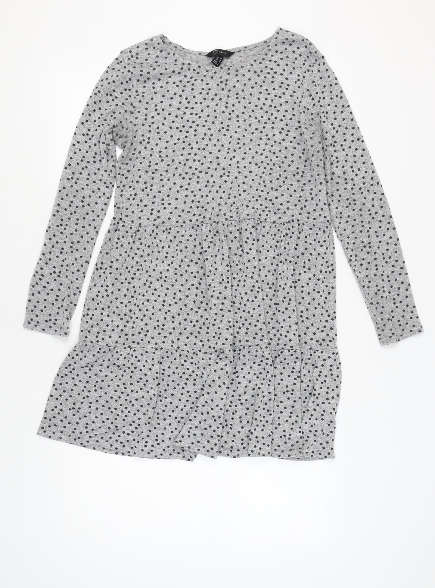 New Look Women's Grey Polka Dot Dress Size 14