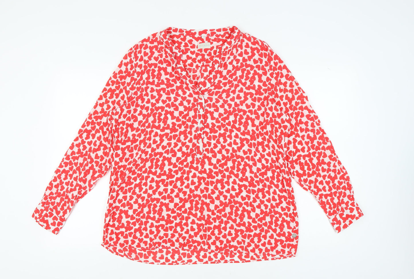 Milano Italy Womens Red Long Sleeve Red Hearts Blouse Size 16