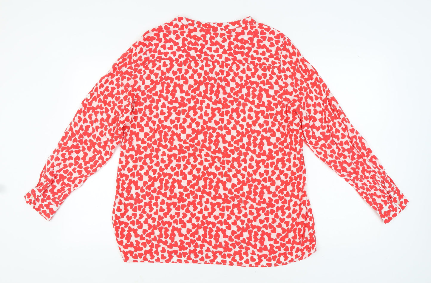 Milano Italy Womens Red Long Sleeve Red Hearts Blouse Size 16