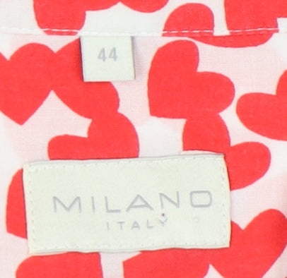 Milano Italy Womens Red Long Sleeve Red Hearts Blouse Size 16
