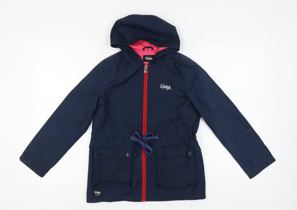Additional front view of Henleys girls’ blue jacket 9-10 years hooded mid-length