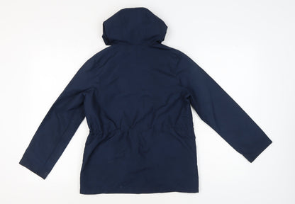 Back view of Henleys girls’ blue jacket 9-10 years hooded mid-length