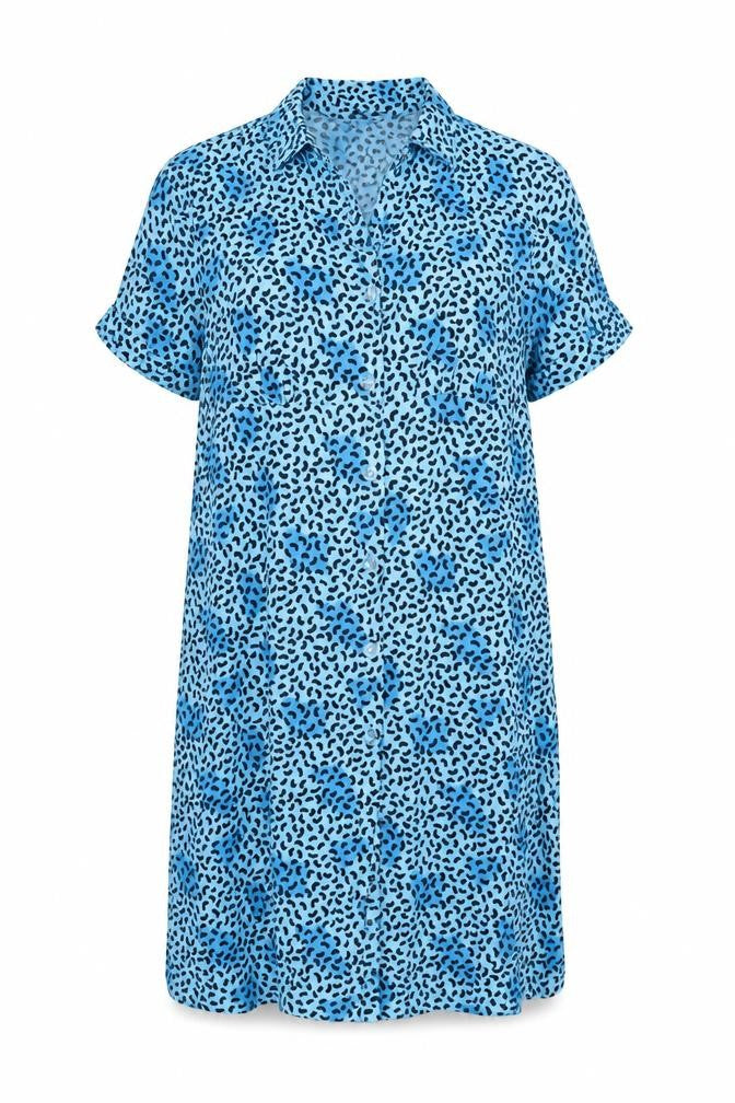 EDC Women's Blue Animal Print Shirt Dress, Size 4