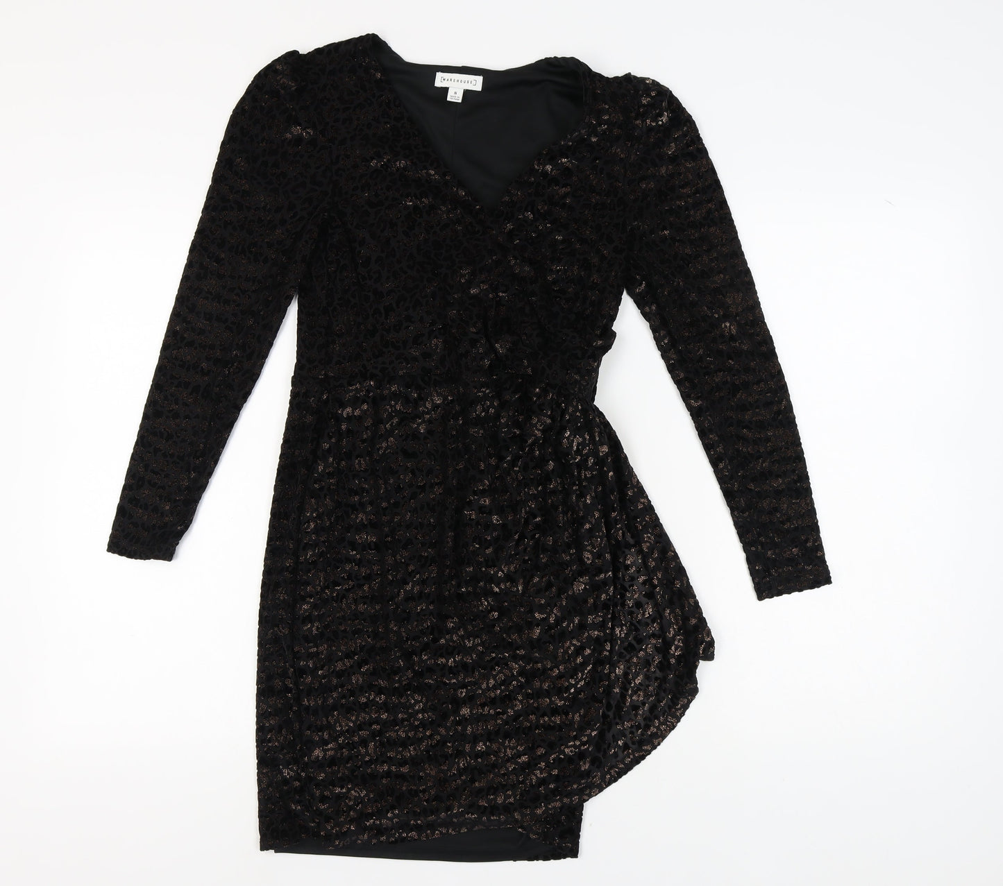 Warehouse Black Wrap Dress Women’s Size 8 Velvet Party