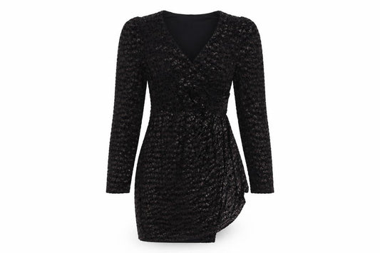 Warehouse Black Wrap Dress Women’s Size 8 Velvet Party