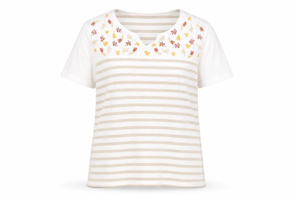 Isle Essentials Women's Beige Stripe T-Shirt Size L