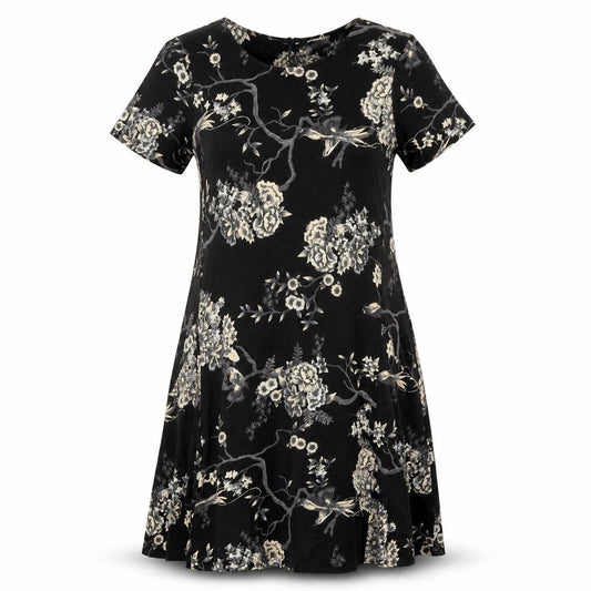 FatFace Women's Black Floral A-Line Dress Size 10