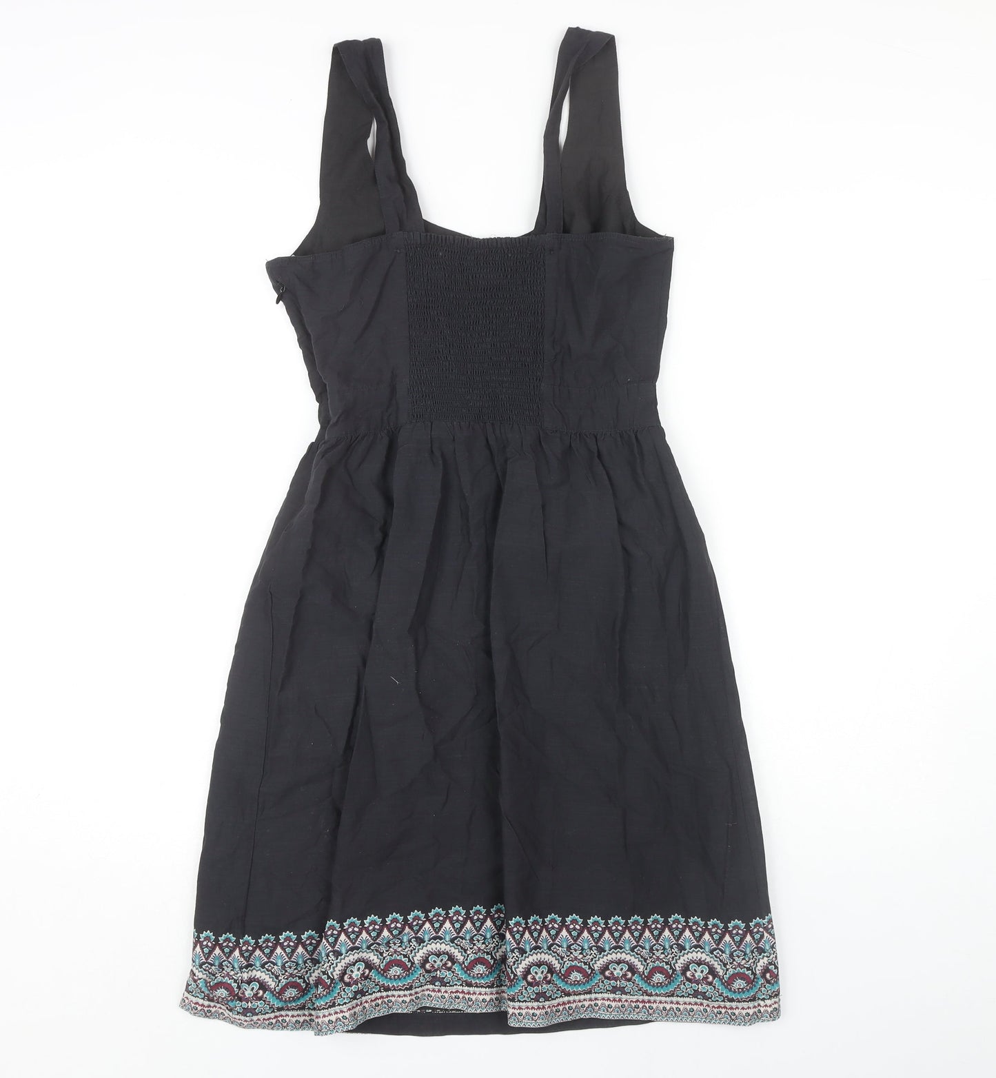 Fat Face Women's Black Dress, Size 10, Embroidered Sleeveless