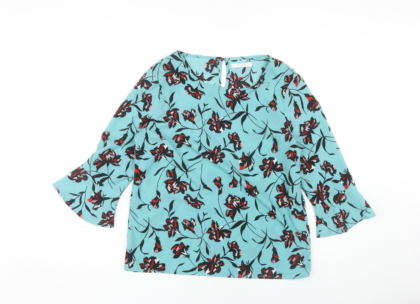 Vila Women's Blue Floral 3/4 Sleeve Blouse, Size S