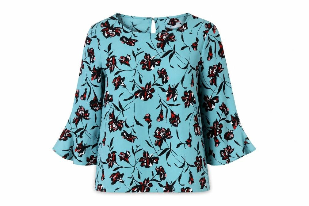 Vila Women's Blue Floral 3/4 Sleeve Blouse, Size S