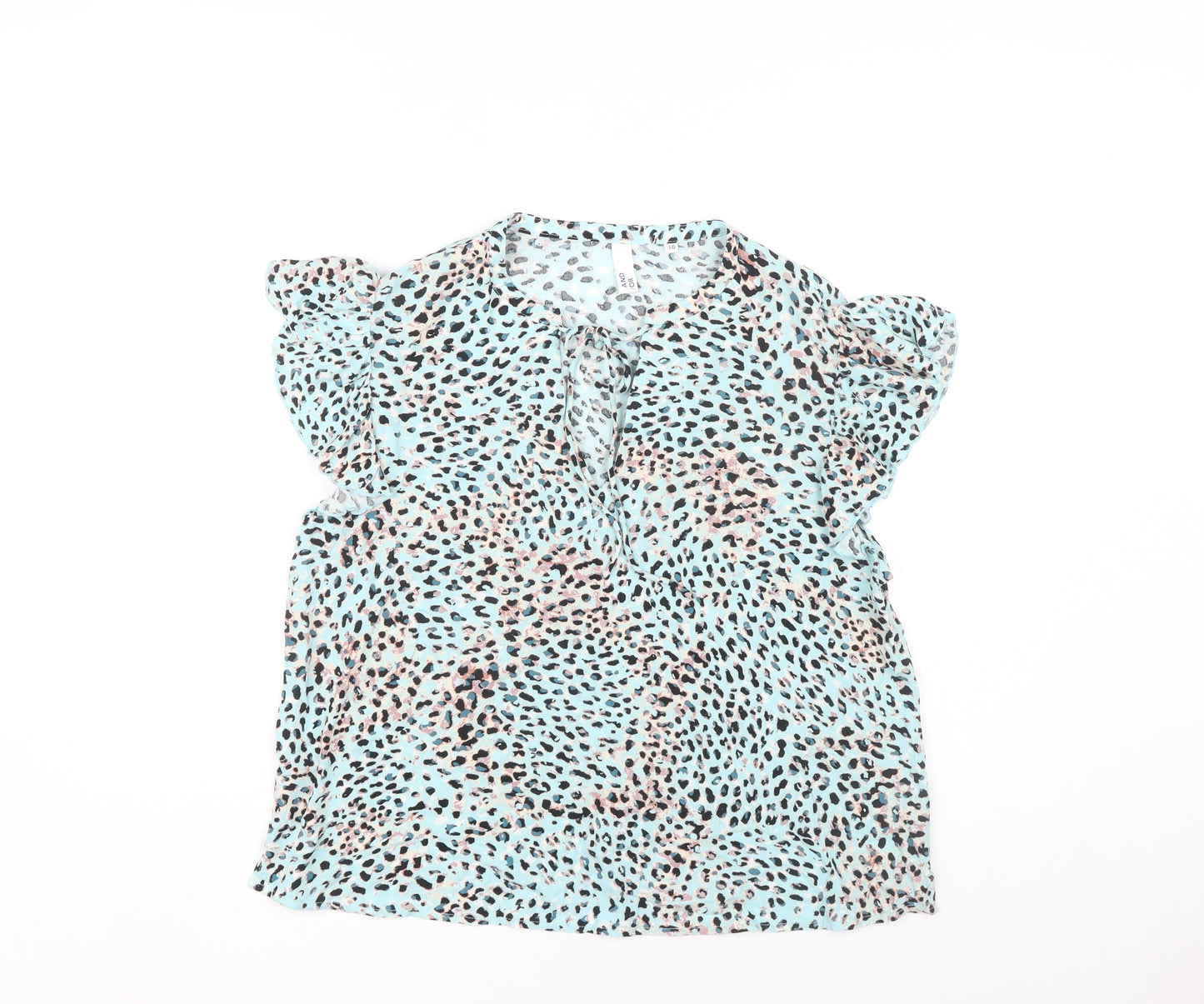 AND/OR Women's Blue Animal Print Blouse Size 10