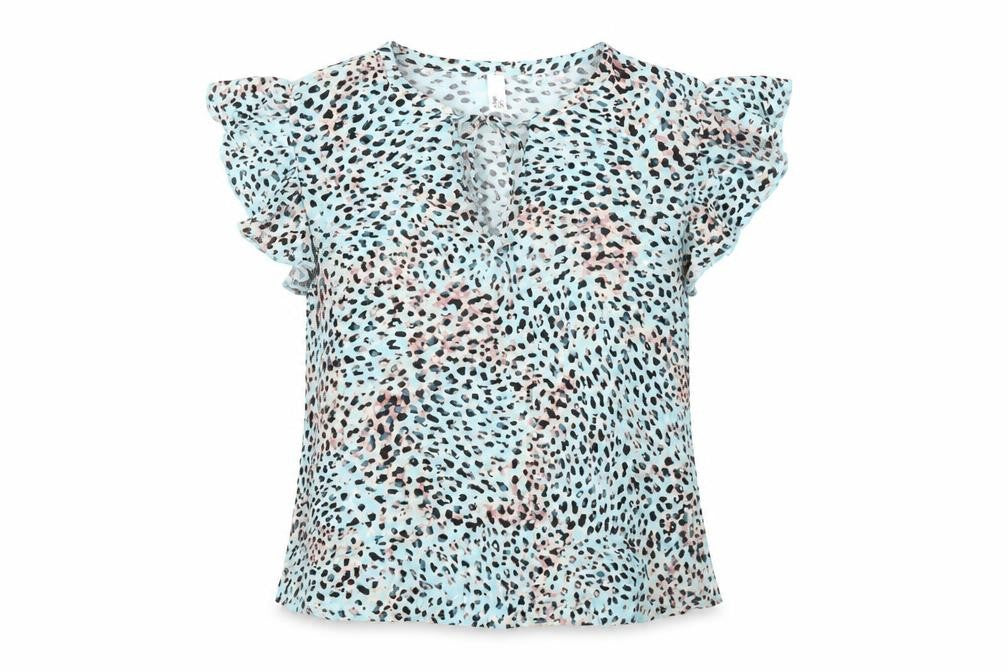 AND/OR Women's Blue Animal Print Blouse Size 10