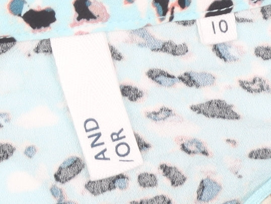 AND/OR Women's Blue Animal Print Blouse Size 10