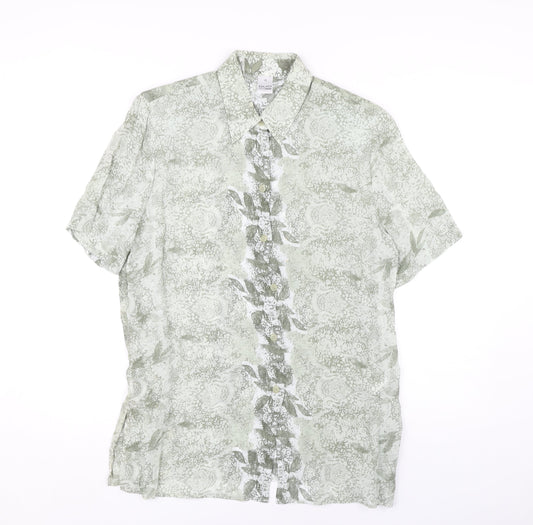 DUO Green Paisley Button-Up Shirt, Size 12, Viscose