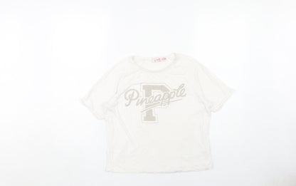 Additional front view of Pineapple girls’ white t-shirt 11-12 years basic logo