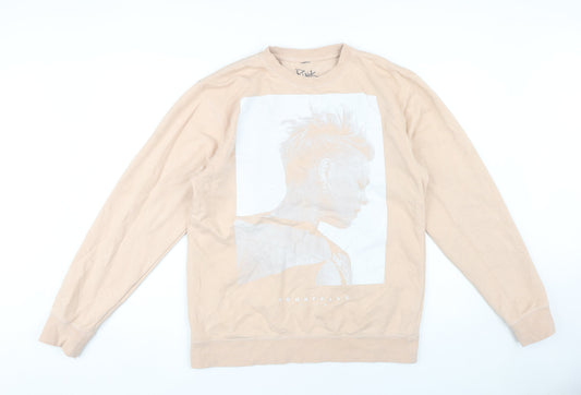 Pink Women's Beige Graphic Print Pullover Sweatshirt M