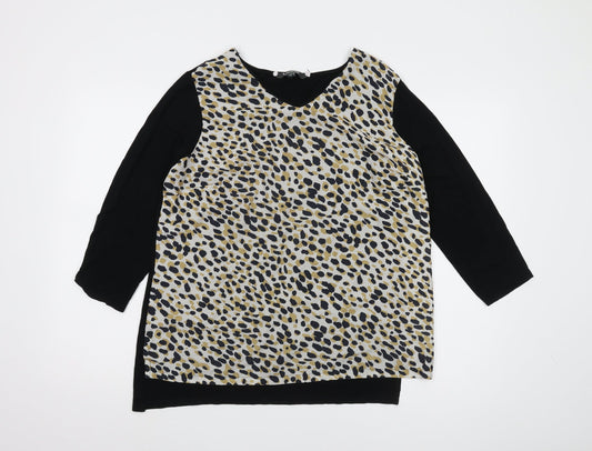 Bonmarché Women's Black Animal Print Tunic Blouse Size 12