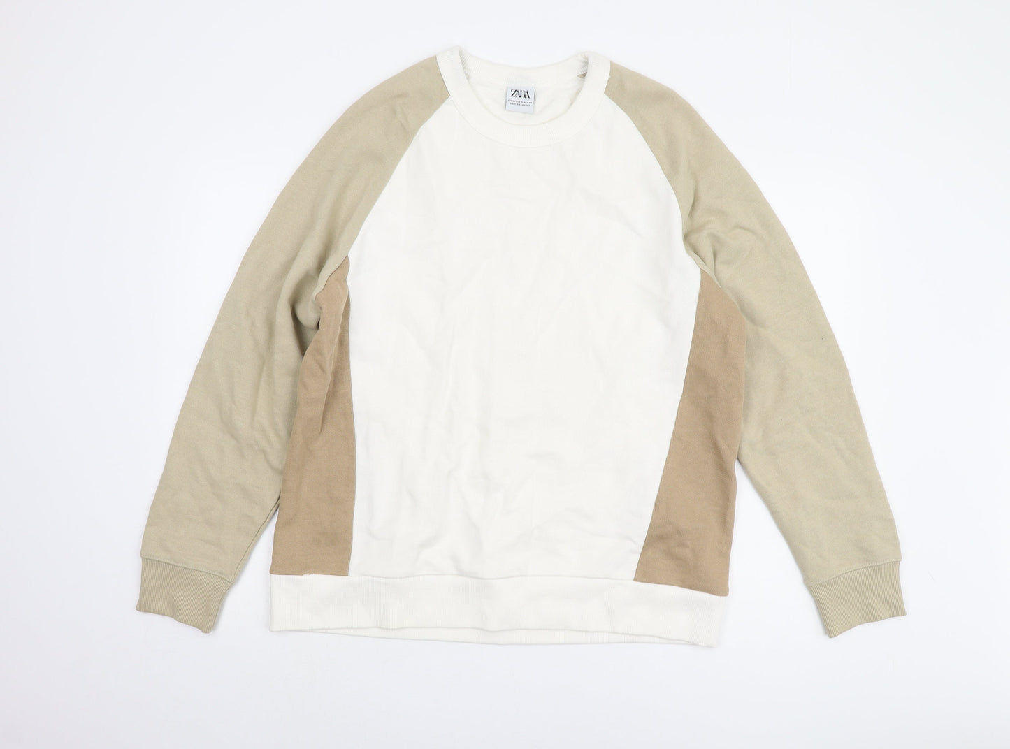 Zara Men's Beige White XL Pullover Sweatshirt