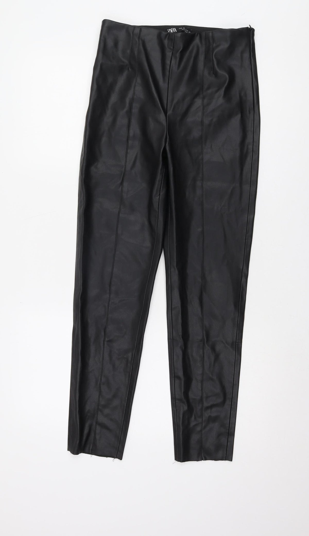 Zara Women's Black Faux Leather Trousers, Size M