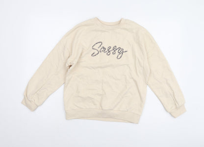 Additional front view of Marks & Spencer girls’ beige pullover sweatshirt 10-11 years