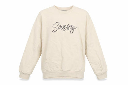 Front view of Marks & Spencer girls’ beige pullover sweatshirt 10-11 years