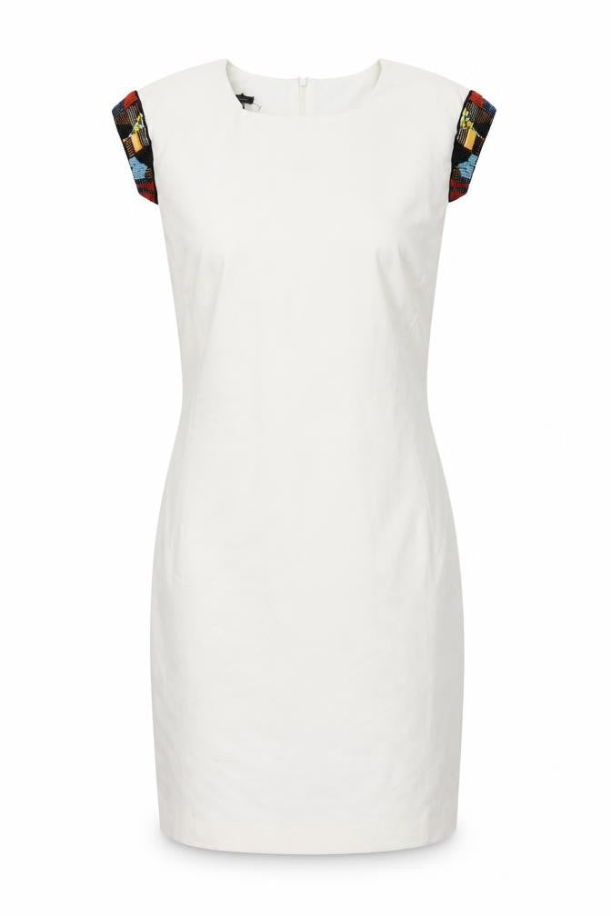 Mango Collection White Sheath Dress, Cap Sleeves, Size 12
