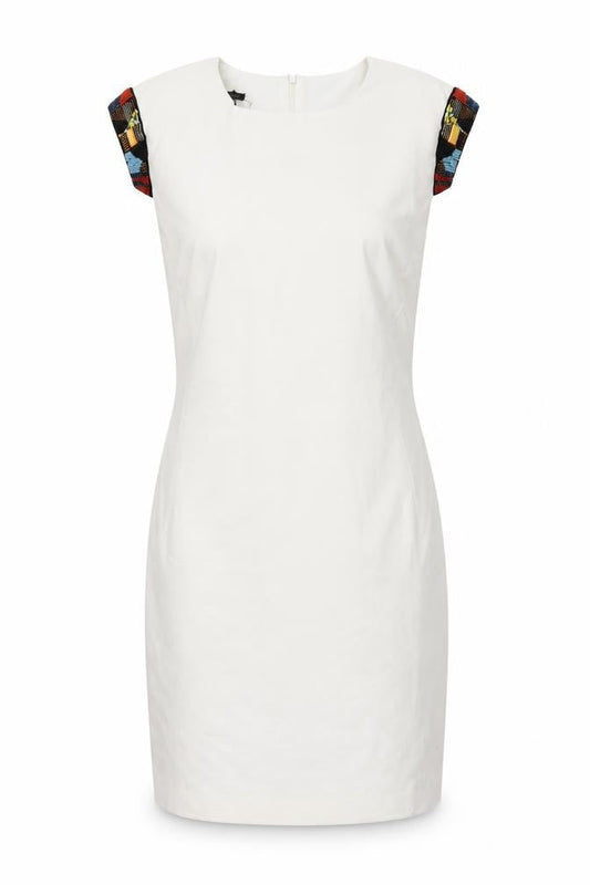 Mango Collection White Sheath Dress, Cap Sleeves, Size 12