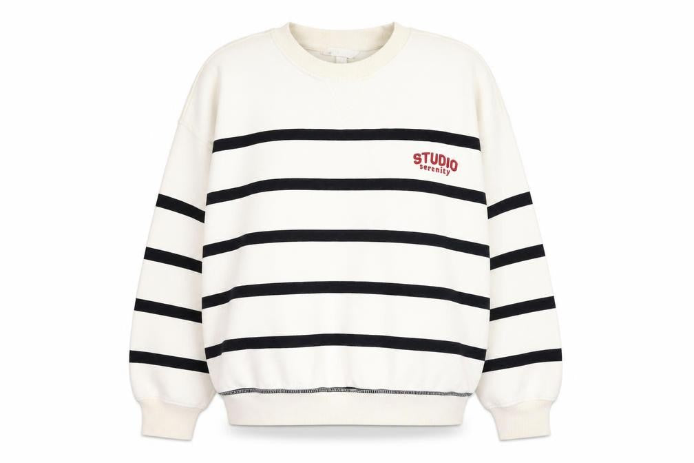 H&M Unisex White Striped Sweatshirt - Size 12 Pullover