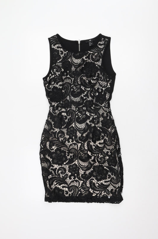H&M Women's Black Lace Bodycon Dress XS