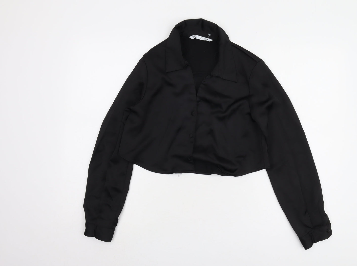 Zara Women's Black Cropped Button-Up Shirt XS
