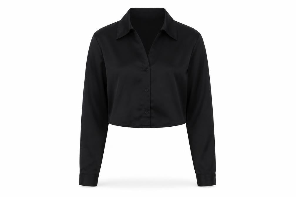 Zara Women's Black Cropped Button-Up Shirt XS