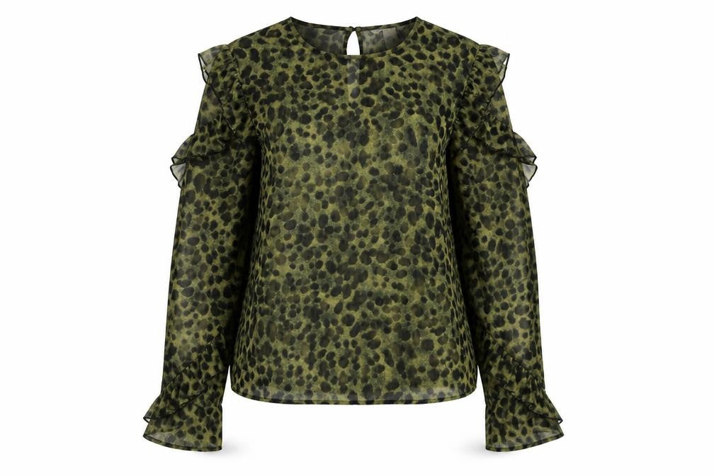 H&M Women’s Green Animal Print Blouse, Size 6, Long Sleeve