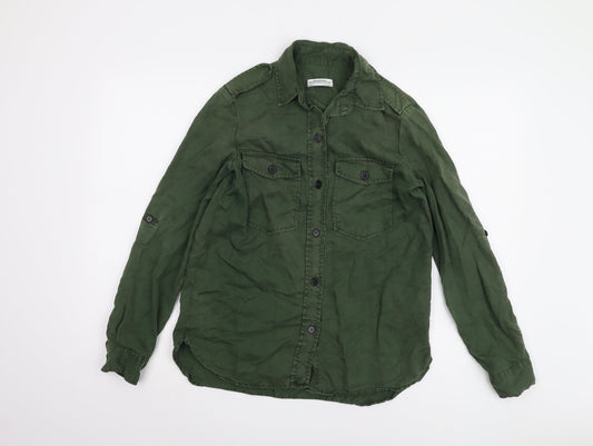 Zara Women's Green Button-Up Shirt, Size 2XS