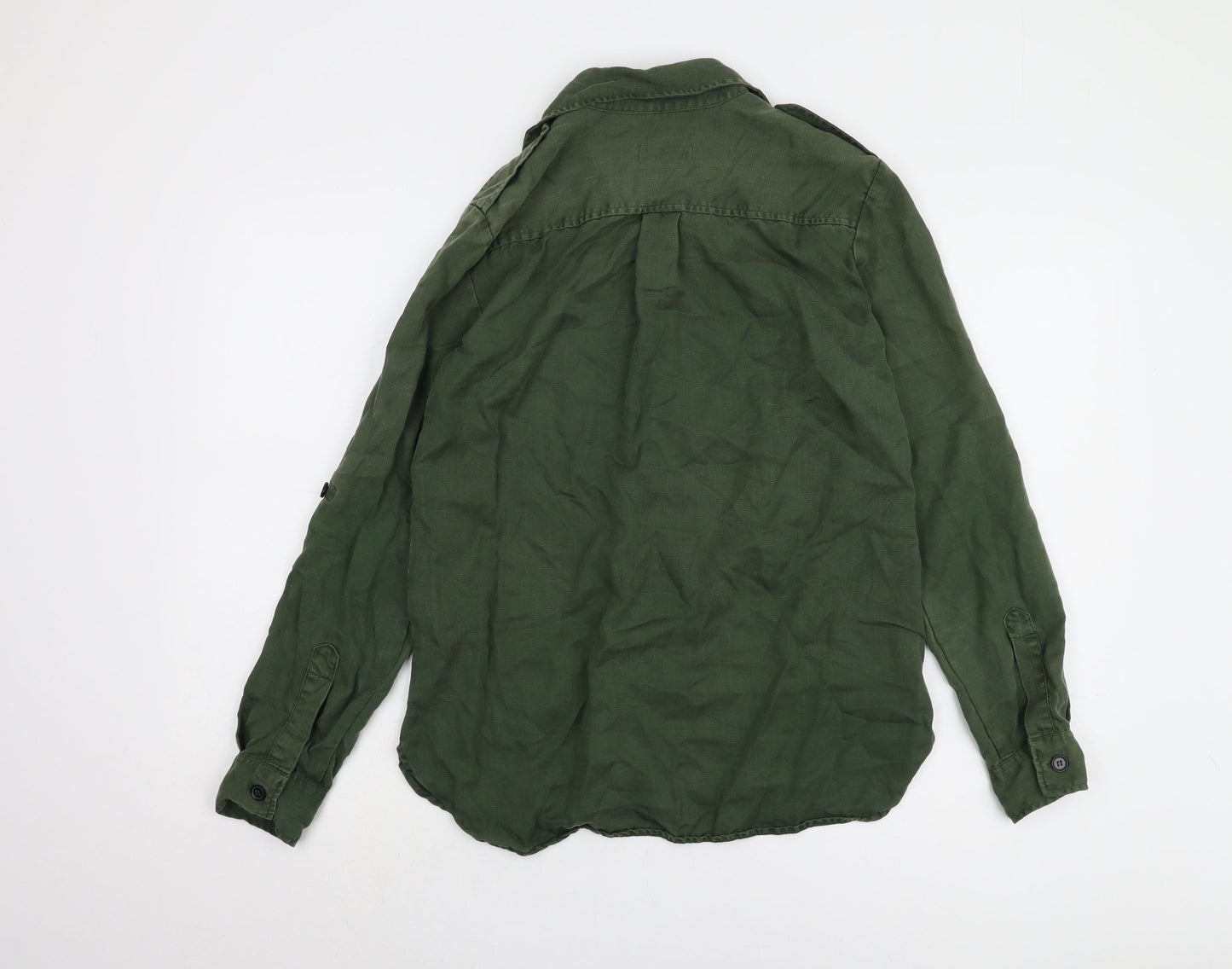 Zara Women's Green Button-Up Shirt, Size 2XS