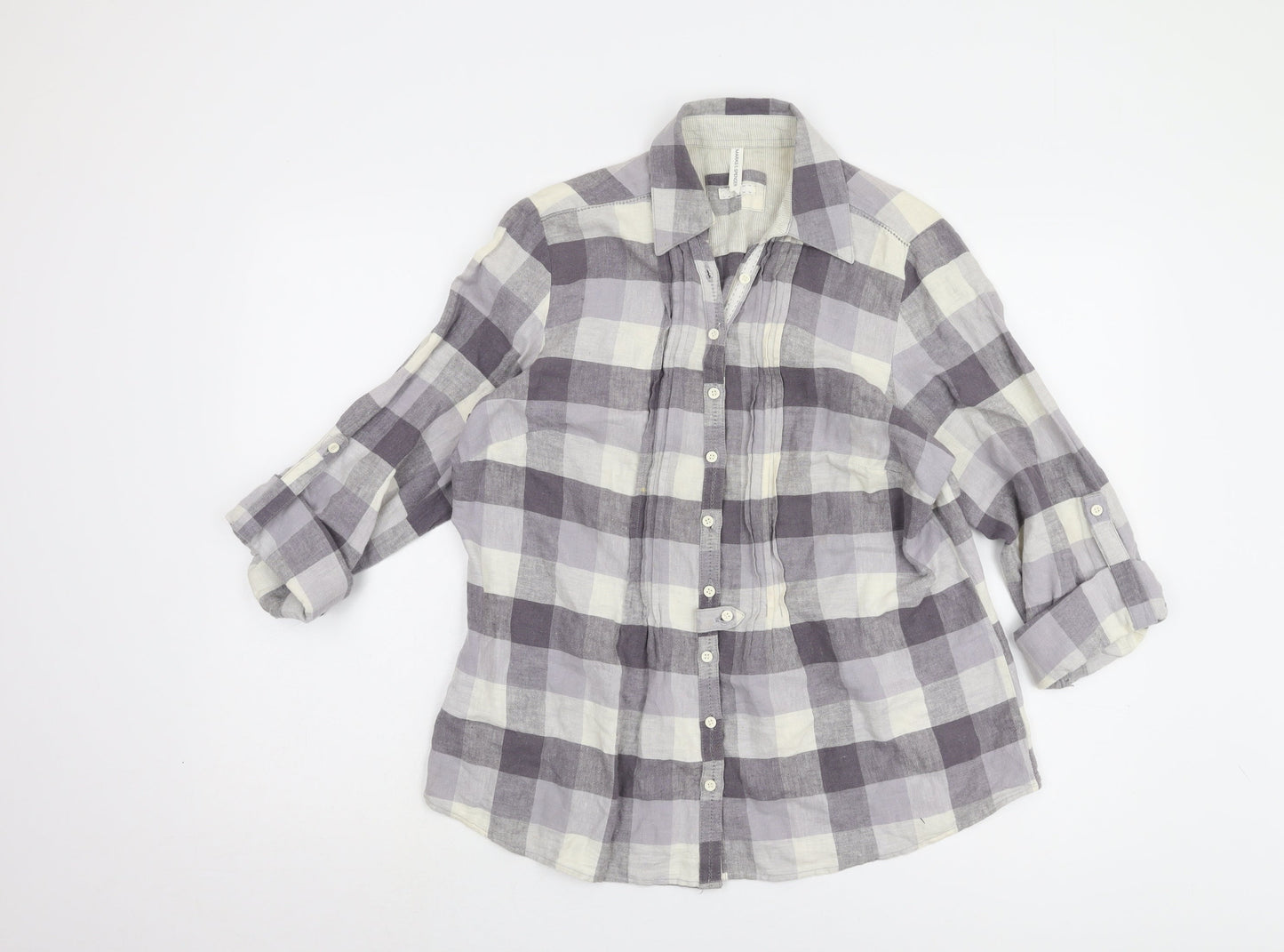 Marks and Spencer Women's Grey Plaid Button-Up Shirt UK 14