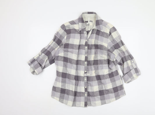Marks and Spencer Women's Grey Plaid Button-Up Shirt UK 14