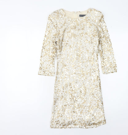Additional front view of French Connection Women's Gold Sequin Dress, size 6
