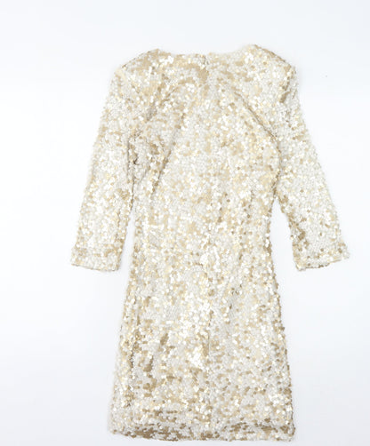 Back view of French Connection Women's Gold Sequin Dress, size 6