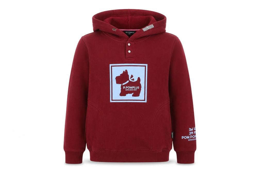 Pom Pomplus Boys Red Graphic Hoodie, Size 12, Autumn Winter Pullover