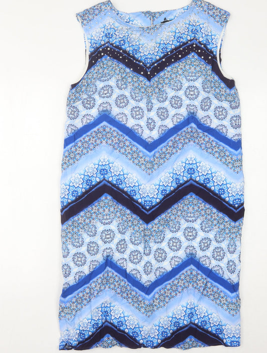 Wallis Women's Blue Geometric Shift Dress Size 10