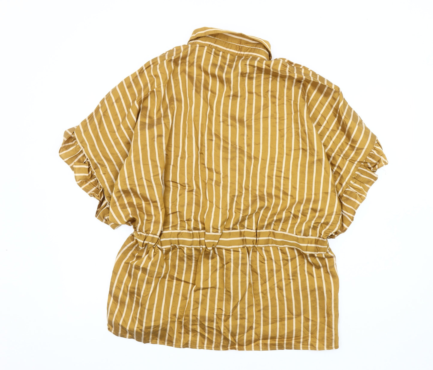 Zara Woman Brown Striped Blouse, Size 12, Collared