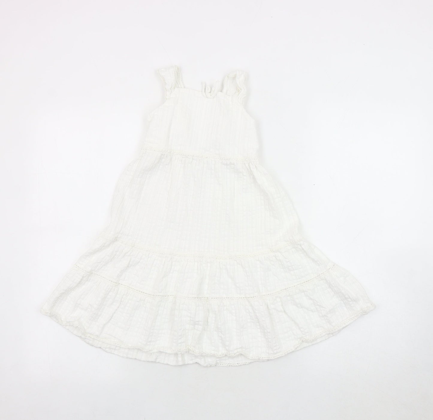 Zara Girls White Cotton Sleeveless Dress Size 7 Years